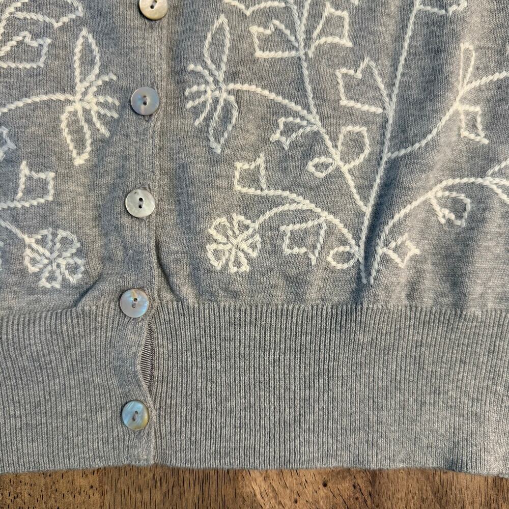 Sundance Cardigan Sweater Floral Embroidered 100% Cotton Gray Women’s Large - Picture 7 of 9